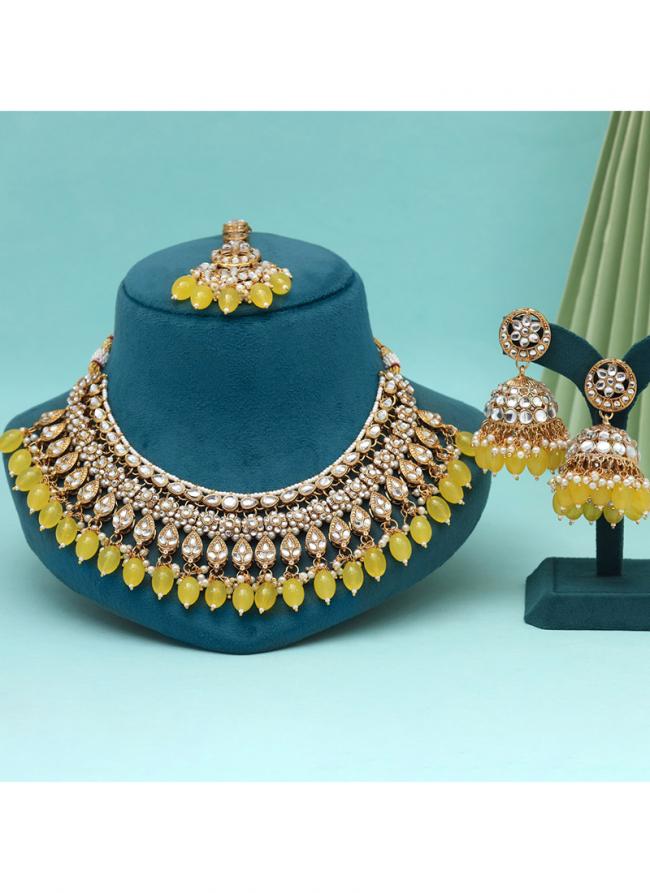   Wedding Wear  Yellow Color Kundan Necklace Set